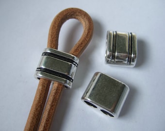 10 Antique Silver Double Strand Stripe Sliders Beads Sliders for 5mm round leather cord bracelet findings