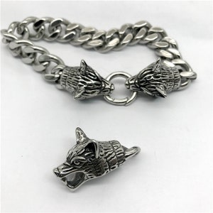 Stainless Steel Viking Wolf Head Spring Clasp Bracelet Connector for Link Chains End Clasps Men Bracelets Findings