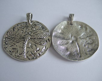 3 Antique Silver Large Dragonfly Pendant 58x62mm DZ905