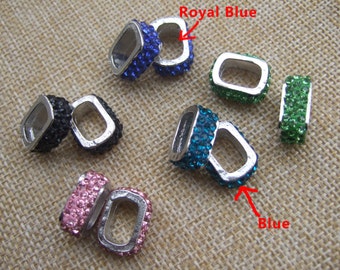 5pcs Choose Color - Rhinestone Silver Sliders Licorice leather findings beads SP092