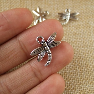 Bulk 50 Antique Silver Dragonfly Charms 19x14mm