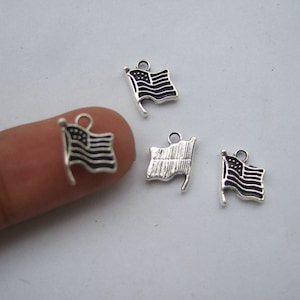 Bulk 50 American flag charms 12 x 10mm antique silver USA Flag