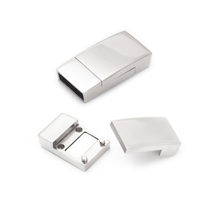 2 Sets Stainless Steel Polished 10x3mm Hole Clasp Leather Bracelet Clasps