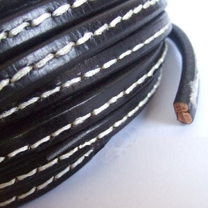 Zwart gestikt dropleer, 10 x 6 mm dropleren koord, dropleer, leren koord