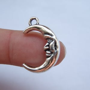 10 Man Moon Charms 22 x 15mm Antique Silver