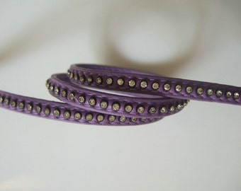 1 Yard 7x2mm Purple flat leather cord strap rhinstone chain wrap