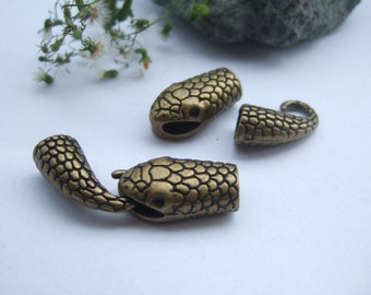 5 Sets Antique Bronze Snake Head Bracelet Findings End Cap Hook Clasp for up to 6.5mm Round Leather Cord