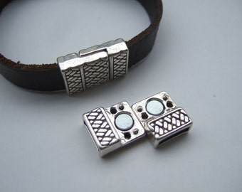 3 Sets Antique Silver 10x2mm Clasps fit flat leather cord 5-10mm