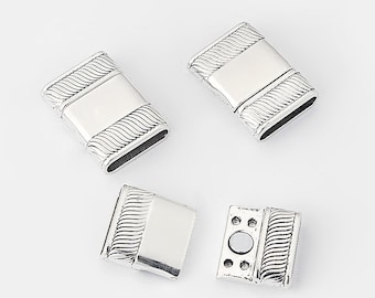 3 Sets Flat Clasps 16x3mm Antique Silver For 16mm Flat Leather Cord Bracelet