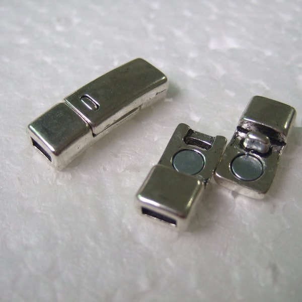 3 Sets Antique Silver Strong 5mm Magnetic Clasp 5x2mm Flat Leather Clasp , 5mm magnet clasp