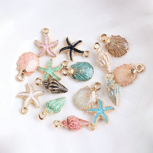 15 Colorful Conch Sea Shell Charms Pendants for Anklet Bracelet Necklace Jewelry Making DIY Handmade Craft