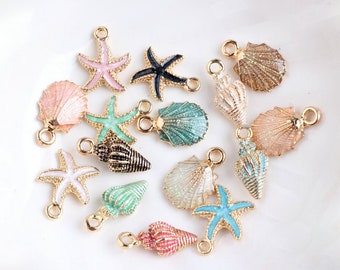 15 Colorful Conch Sea Shell Charms Pendants for Anklet Bracelet Necklace Jewelry Making DIY Handmade Craft