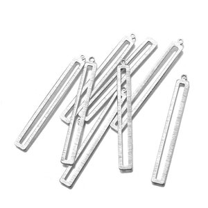 10 Silver Tone Raw Brass Textured Rectangle Frame Charms Colgante - 6x53mm Suministros de latón para pendientes Collar artesanal Joyería Making Finding