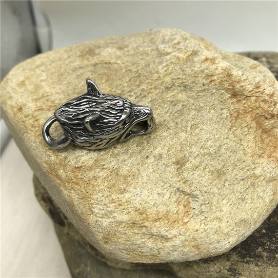 Stainless Steel Viking Wolf Head Spring Clasp Bracelet Connector