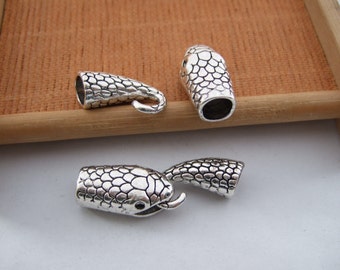 5 Sets Antique Silver Snake Head Bracelet Findings End Cap Hook Clasp for up to 6.5mm Round Leather