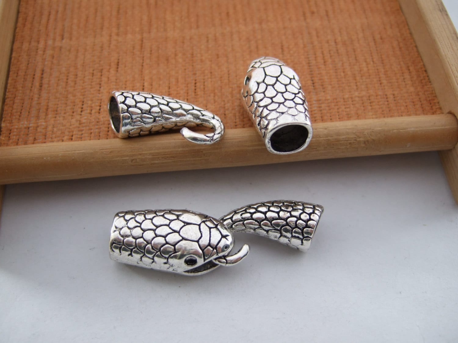 5 Sets Antique Silver Snake Head Bracelet Findings End Cap Hook