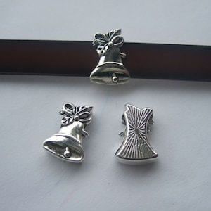 10pcs Bell Slider Spacer for 10mm Flat Leather Cord, 10x2mm flat Metal Findings Antique Silver SP374