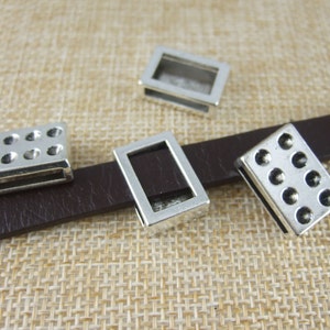 10pcs Antique Silver Sliders Spacer for 14mm flat leather cord , 14x2mm Metal leather bracelet findings