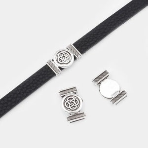 5 Antique Silver Knot Flower Bracelet Slider Spacer Beads Charm for 10mm Flat Leather Bracelet