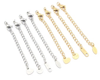 10 pcs/lot acier inoxydable Extension étendue queue chaîne homard fermoirs connecteur bijoux à bricoler soi-même faisant des résultats Bracelet collier