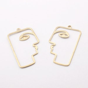 10 Brass Face Charms , Raw Brass Face Shaped Pendant , Earring Findings - Jewelry Supplies 22x40x1mm