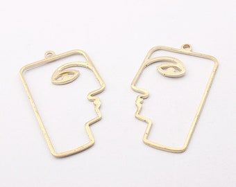 10 Brass Face Charms , Raw Brass Face Shaped Pendant , Earring Findings - Jewelry Supplies 22x40x1mm