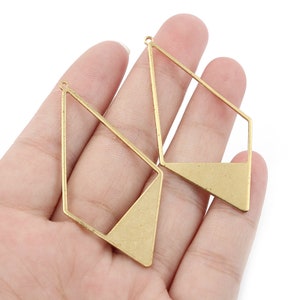 10-50pcs Raw Brass Irregular Rhombus Hollow Geometric Charm Pendant Finding for Earring Necklace Making 27x56mm