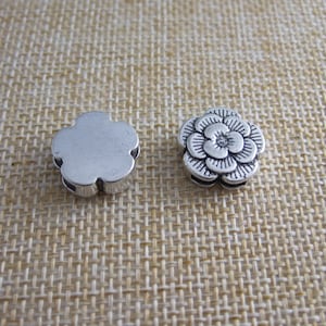 10pcs 10x2mm Antique Silver Flower Bracelet Slider Spacer Beads Charm  for 5mm 10mm Flat Leather Bracelet
