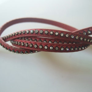 1 Yard 7x2mm Red Flat Rhinestone leather cord