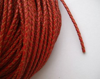 3mm Round Red Braided Real Leather Cord/String 1 Meter P037D