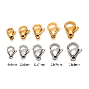 10pcs Lobster Clasps Stainless Steel Jewelry Finding Clasp Hooks for Diy Necklace Bracelet Chain Making 9mm 10mm 11mm 12mm 13mm