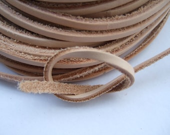 10 Yards Natural Soft Genuine Leather Cord ,  3x2mm Flat Real Leather Lace Cord