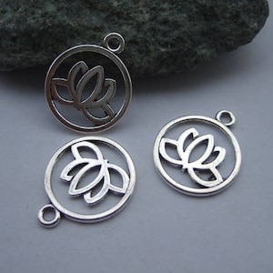 Bulk 50pcs Antique Silver Lotus Charms double sided 20mm