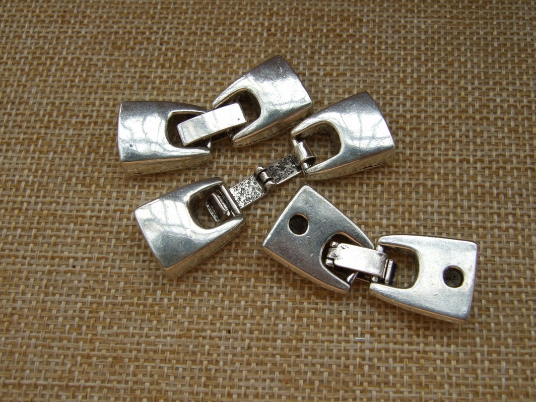 5 Sets Antique Silver Snap Clasp End Caps 12x3mm for 12mm Flat Leather