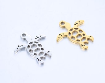 5pcs Stainless Steel  Sea Turtle Charms ,  18K Gold Turtle Pendant , Summer Beach Jewelry Supplies 13x15mm