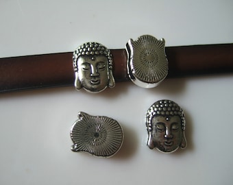 10pcs Silver Thai Buddha Head Sliders Spacer Beads for 10mm Flat Leather Findings