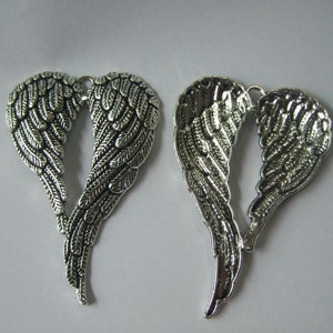 5 Antique Silver Large Angel Wing Pendant 67x47mm