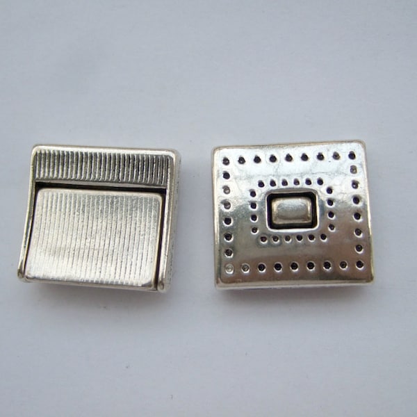 3 fermoirs magnétiques argentés antiques 20 x 2 mm avec verrouillage de sécurité pour cordon en cuir plat 5-20 mm