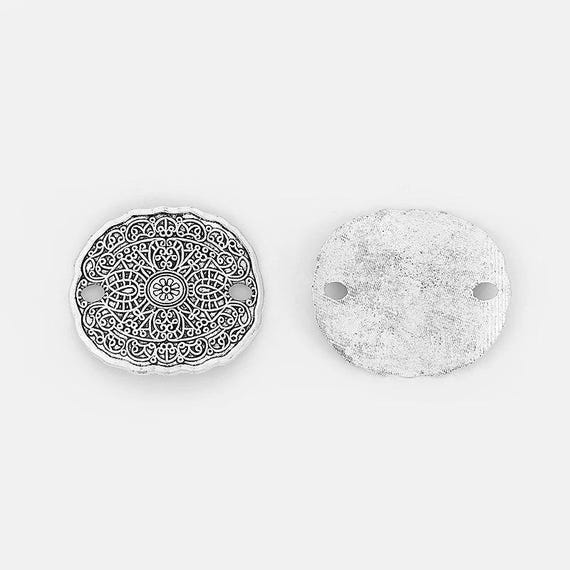 5 X Verdigris Patina/antique Silver/bronze Oval Disc Connector