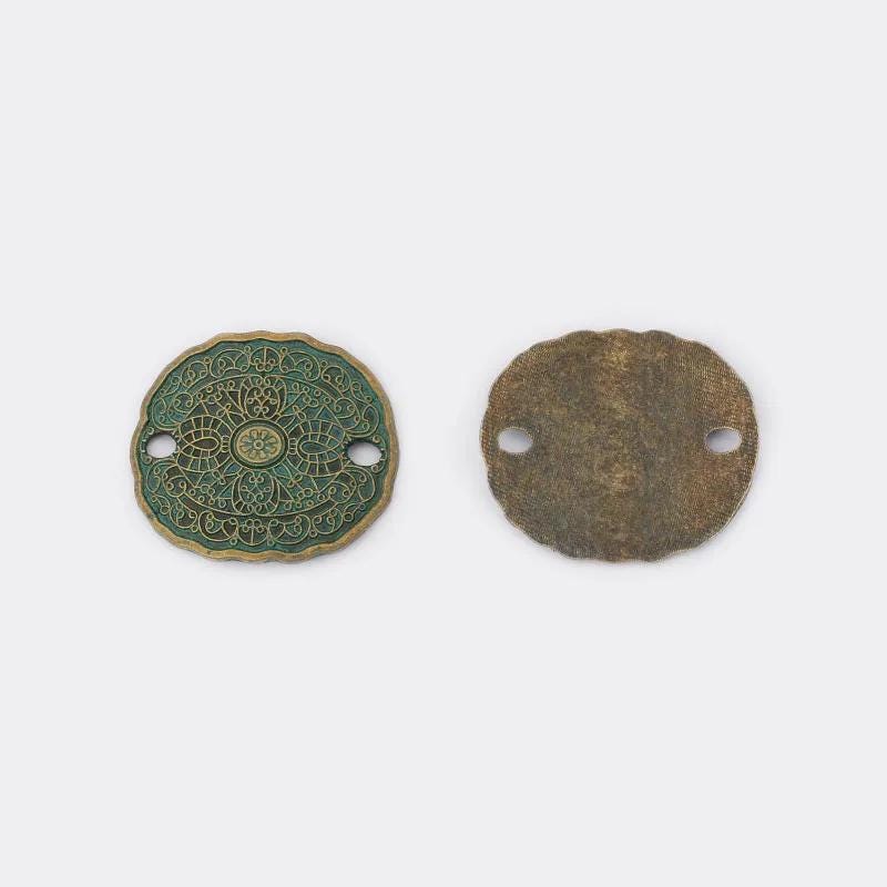 5 X Verdigris Patina/antique Silver/bronze Oval Disc Connector