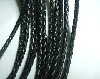 Cordón de cuero genuino trenzado de 3 mm, cordón bolo de joyería negro/marrón oscuro, 1 metro/5 metros