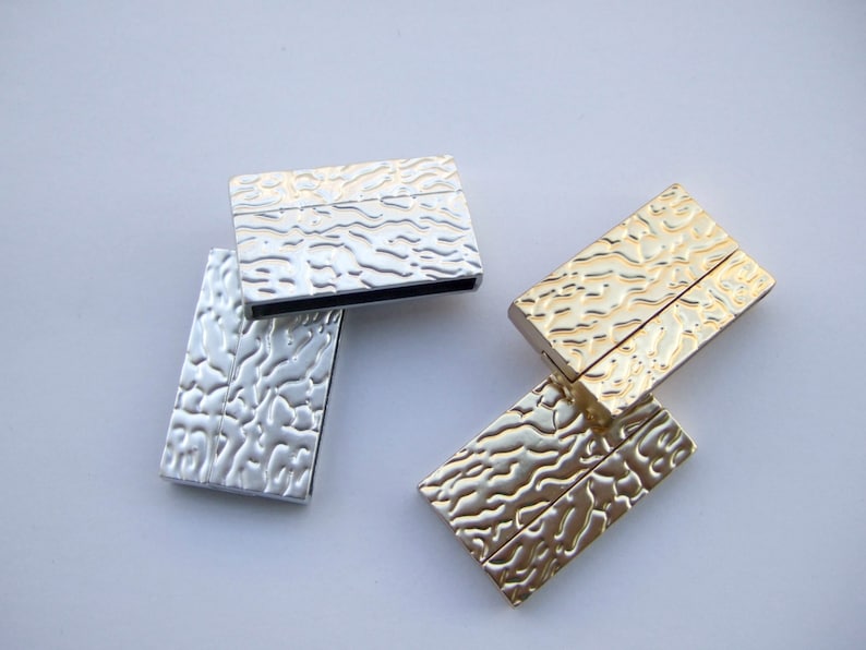 3 Sets Flat Magnetic Clasp 35x3mm Embossed Clasp for up to 35mm flat leather bracelet making image 1