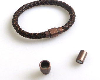 10 Sets Antique Copper 5mm Round Barrel Magnetic Clasp For 5mm Round Leather Cord