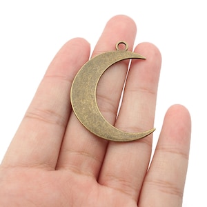 10 Moon Charms, Wholesale Large Crescent Moon Pendant beads, Antique Bronze 32X43mm Double Sided