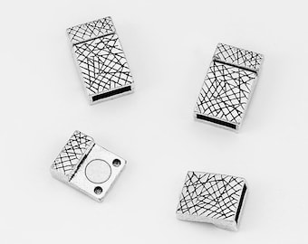 3 Sets Antique Silver 10x2mm Clasp Carve Irregular Texture Leather clasp 10mm Flat Leather Clasps