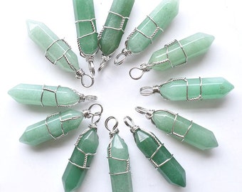 Green Aventurine Point Pendant Wire Wrapped Crystal Healing Crystal Pendant