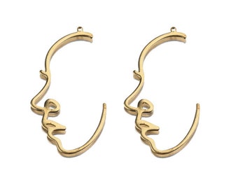 10 Raw Brass Face Charms , Brass Face Shaped Pendant , Earring Findings - Jewelry Supplies 23x43mm
