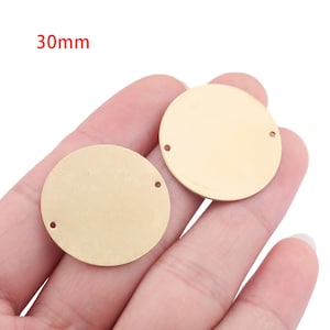 10pcs Raw Brass 30x0.8mm Round Stamping Blank Dog Tag 2 Holes Earring Connectors Disc Charms Jewelry Findings