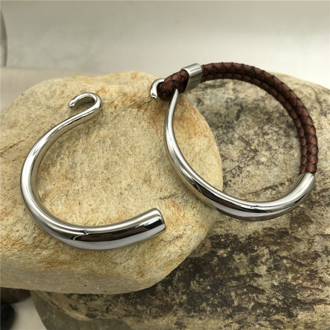 1 Set Stainless Steel Hook Clasp Half Cuff Bracelet Findings for 4mm