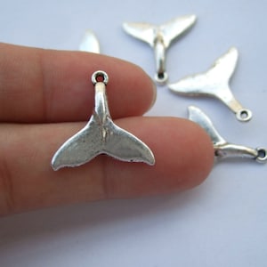 10 antique silver Whale tail charms 19x18mm
